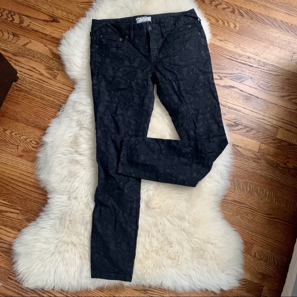 Free People Floral-Texture Skinny Jeans